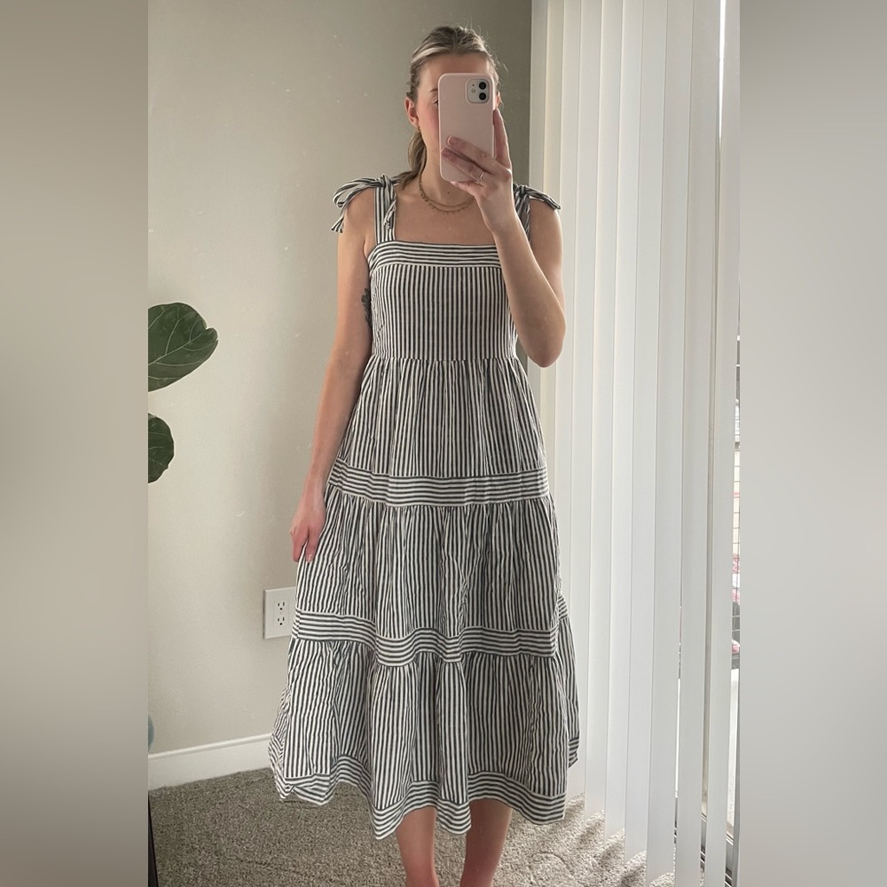By The River Blue Striped Midi Dress